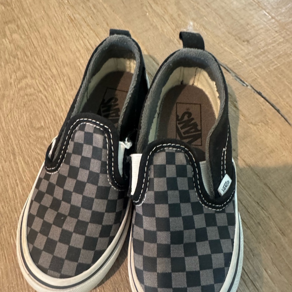 Vans Kids Black and Gray Checkered Slip-On Sneakers